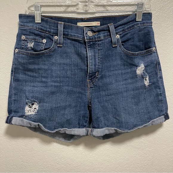 Levi’s Mid length Distressed Medium Wash Cuffed Shorts Size 28 - Picture 1 of 6
